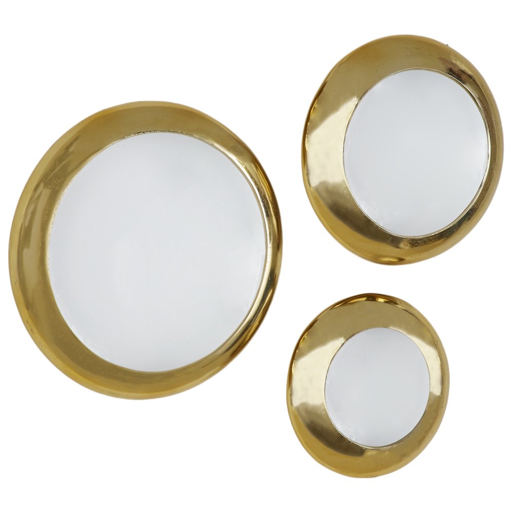 Decmode Metallic Gold and White Round Metal Plate Wall Decor, Set of 3