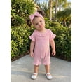 thumbnail image 4 of BemeyourBBs Newborn Baby Girls Little Sister Outfit Waffle Knit Ruffle Romper Little Sis Letter Embroidery Short Sleeve Infant Bodysuit Jumpsuit Headband Cute Baby Girl Summer Clothes, 4 of 9