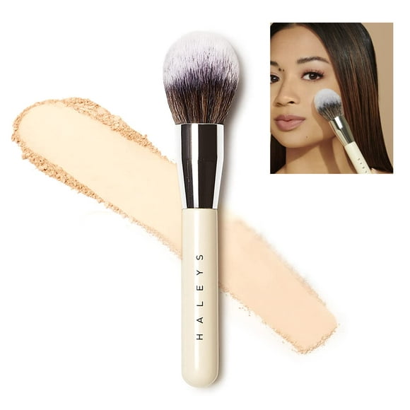 HALEYS Brocha para polvos VEGANO+SIN CRUELDAD Suave Sin rayas Mezcla perfecta Desenfoca Suaviza el control Herramientas de precisión para el cutis Para fijar el polvo rubor en polvo Mango de madera so