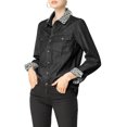 thumbnail image 6 of MODA NOVA Juniors Leopard Button up Long Sleeves Short Denim Shirt with Pockets Black M, 6 of 6