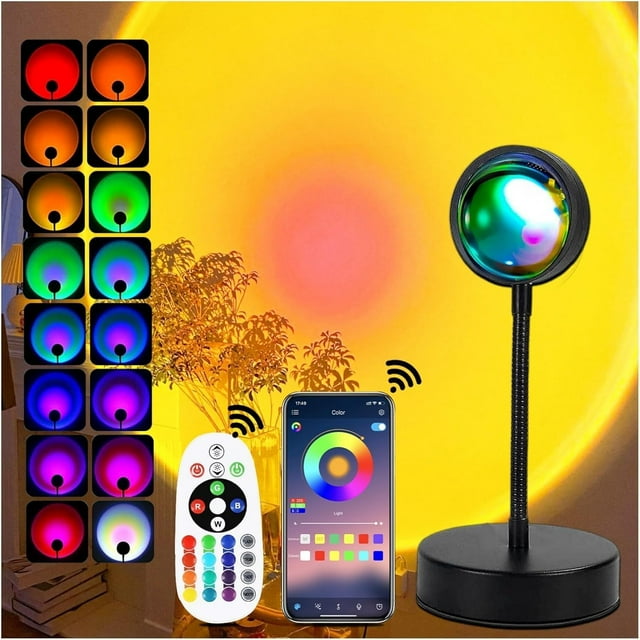 Sunset Lamp Projector Led Lights with APP Remote Colors Night Light Rotation Rainbow Lights Sunset Light Projection Lamp for Aesthetic Room Decor and Bedroom Decor Gifts for Wom