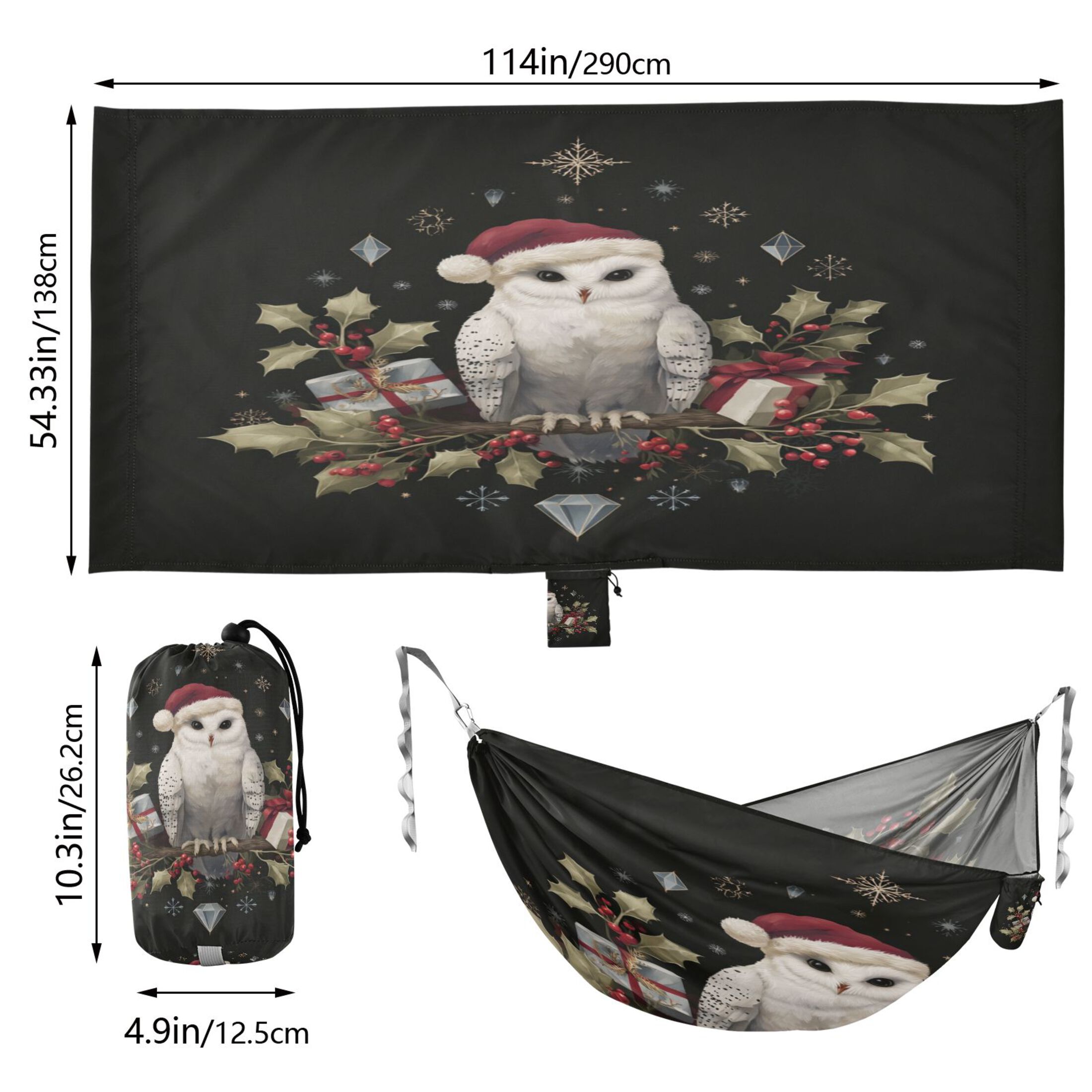 Hammock Camping Hammock Nylon Portable Hammock Travel Camping Hammock Magical Christmas Black Owl