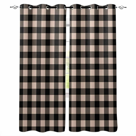 Fsddascl Black Plaid Blackout Curtains for Bedroom/Living Room, Thermal Insulated Kitchen Curtains, Vintage Country Gray Buffalo Check Gingham Grommet Darkening Window Treatment Drapes 52"x84"x2