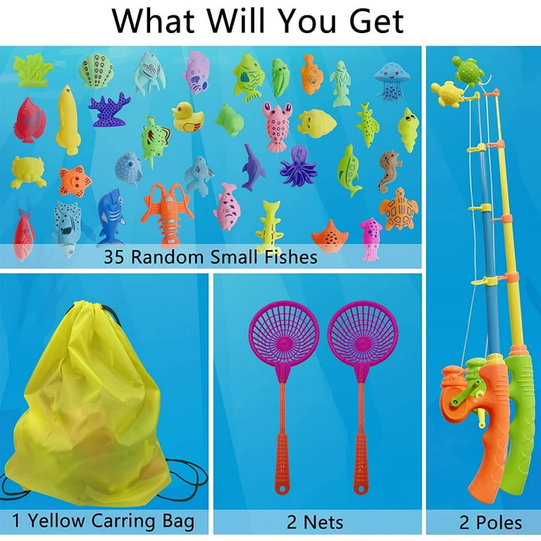 Magnetic Fishing Game, Kids Fishing Toys Set with Magnetic Fishing Pole,  Floating Toy Fish, Inflatable Round Pool, 48 Pcs Magnetic Floating Toys  Bath