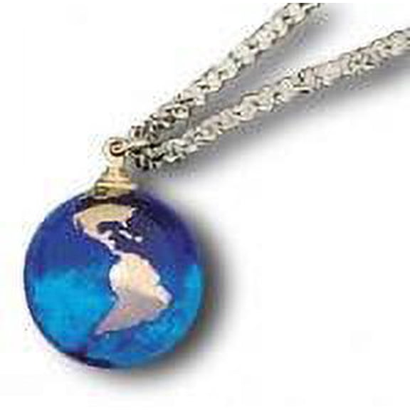 Pendant Blue Earth Marble 22k Gold Continents Gold Fill Chain Half Inch Di
