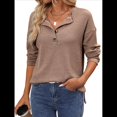 thumbnail image 2 of Suéter Tipo Túnica Informal de Larga con Cuello en V para Mujer, Estilo Henley, para Otoño, A , para el Trabajo Caqui S, 2 of 9