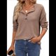 thumbnail image 2 of Suéter Tipo Túnica Informal de Larga con Cuello en V para Mujer, Estilo Henley, para Otoño, A , para el Trabajo Caqui XL, 2 of 9