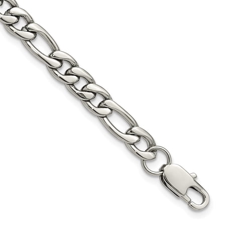 Auriga Fine Jewelry Stainless Steel Polished 8mm 9 inch Figaro Chain Men s Bracelet