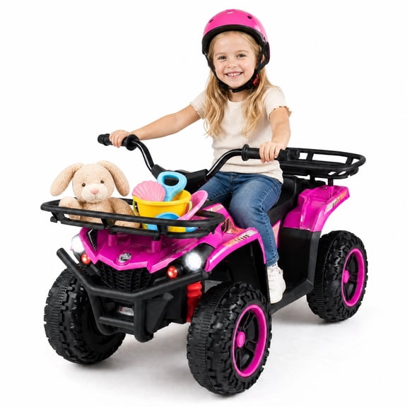 ELLEGNT 24V Electric Kids 4 Wheeler ATV with LED Lights Music Storage Ages 3 , Pink