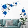 thumbnail image 2 of Pegatinas de pared de rosa azul, calcomanía de pared de vid de flor de rosa, decoración de pared floral de peonía azul, arte de pared de vinilo DIY para dormitorio, sala de estar, sofá, TV, telón de JAMW Sencillez, 2 of 5