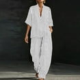 thumbnail image 2 of Two Piece Sets for Women Summer Casual Outfit Sets Fashion Stripes Printed V Neck Short Sleeve Topss and Wide Leg Double Pocket Pants Set Vacation Travel Outfits Fashion 2026, 2 of 6