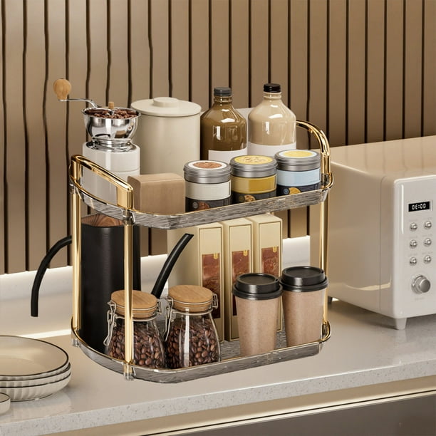 Estante de Almacenamiento de Plástico Transparente | Organizador de Escritorio de 2 Niveles para Baño y Cosméticos | Estante de Exhibición de 30 X 21 X 20 Cm