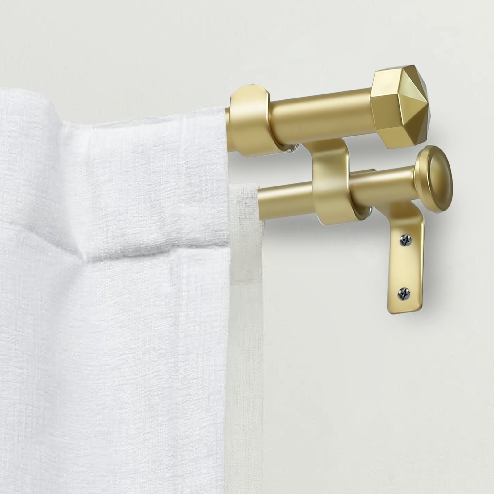 Ridicili 5/8" Telescoping Double Curtain Rods with Octagonal Finials, Gold, 28"-48", 5/8 Inches Front and 1/2 Inches Back Double Window Drapery Rod