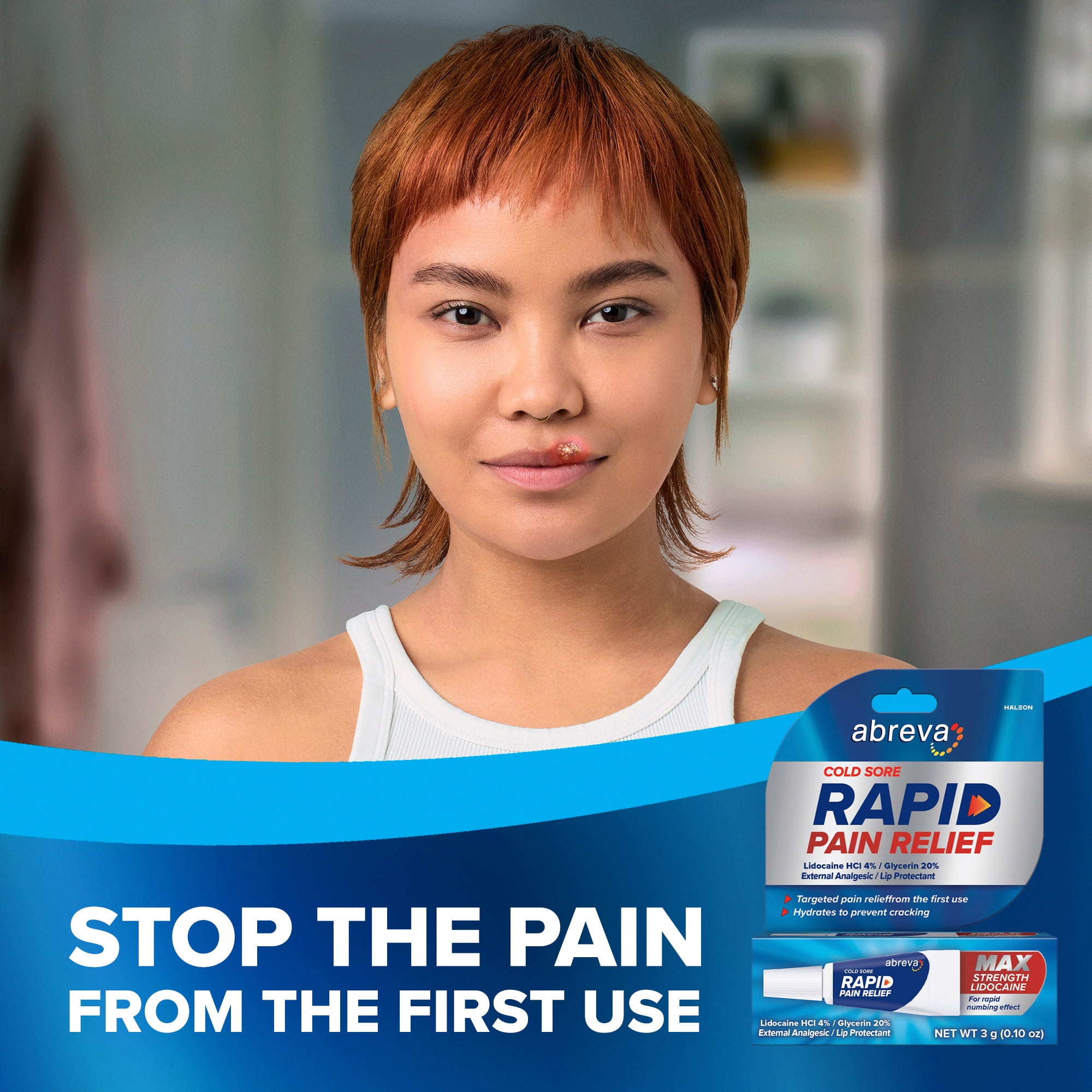 Abreva Cold Sore Treatment Rapid Pain Relief Cream - 1 Tube, 3