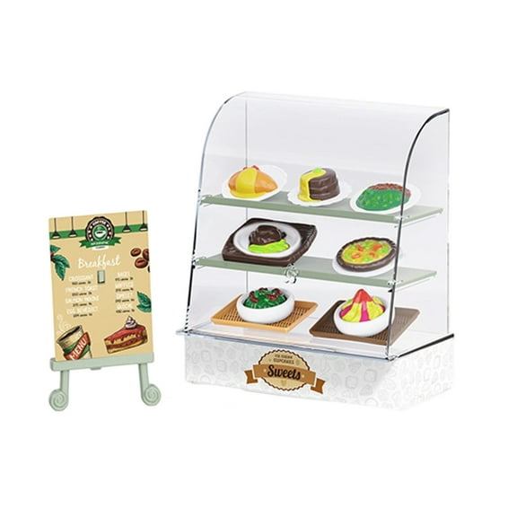 Miniature Bakery Display Case with Dessert Figurine Set for Dollhouses Bakery Store Display Kids Pretend Play Kitchen Toy
