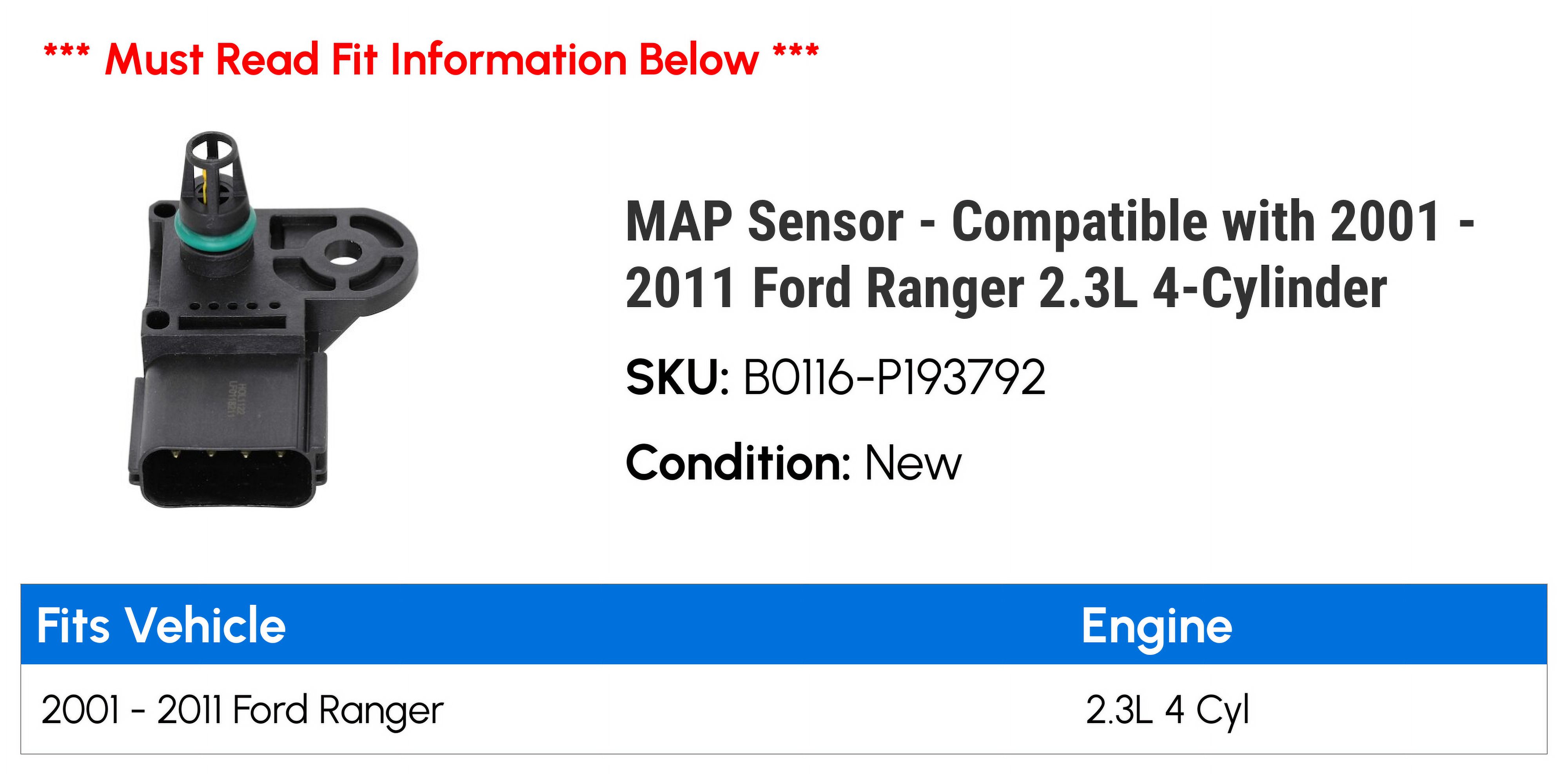 MAP Sensor - Compatible with 2001 - 2011 Ford Ranger 2.3L 4-Cylinder - Holstein