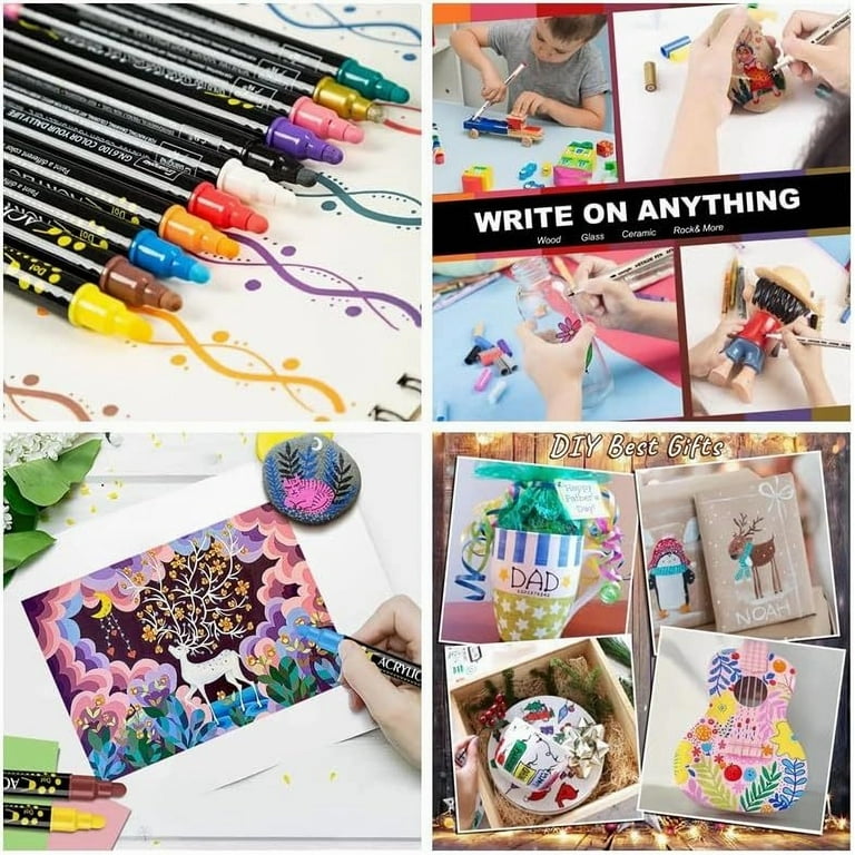 Acrylic Paint Pens 12 PCS, Besunny Fabric Markers Dual Fine Tips