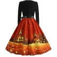 thumbnail image 4 of CEHVOM Robe Rockabilly Vintage Patchwork pour Femmes Robes Noël Nœud Robe de Fête, 4 of 8