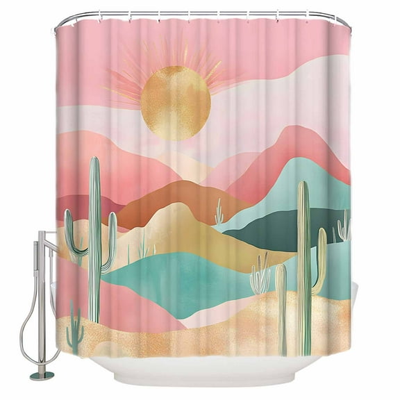 Small Stall Shower Curtain 48x72 Inch Narrow Half Size Southwest Boho Bath Curtains Bathroom Decor Abstract Watercolor Cactus Mountain Waterproof Fabric Shower Curtain Set with Hooks 48 Inch