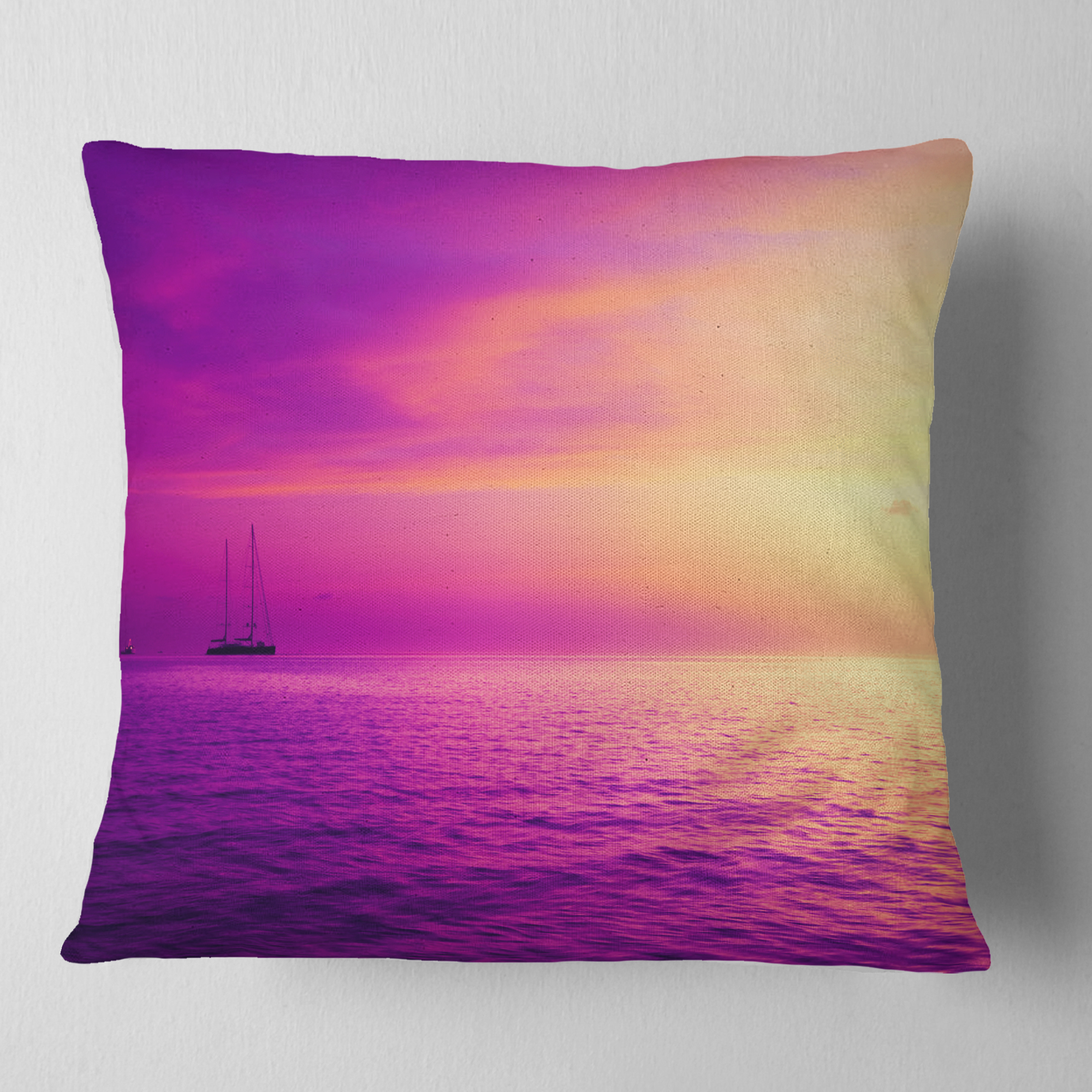 Designart Purple Sea in Maldives At Sunset - Seashore Throw Pillow - 16x16