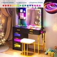 thumbnail image 6 of HNEBC RGB Makeup Vanity Cabinet Stool Table Set Black, 6 of 8