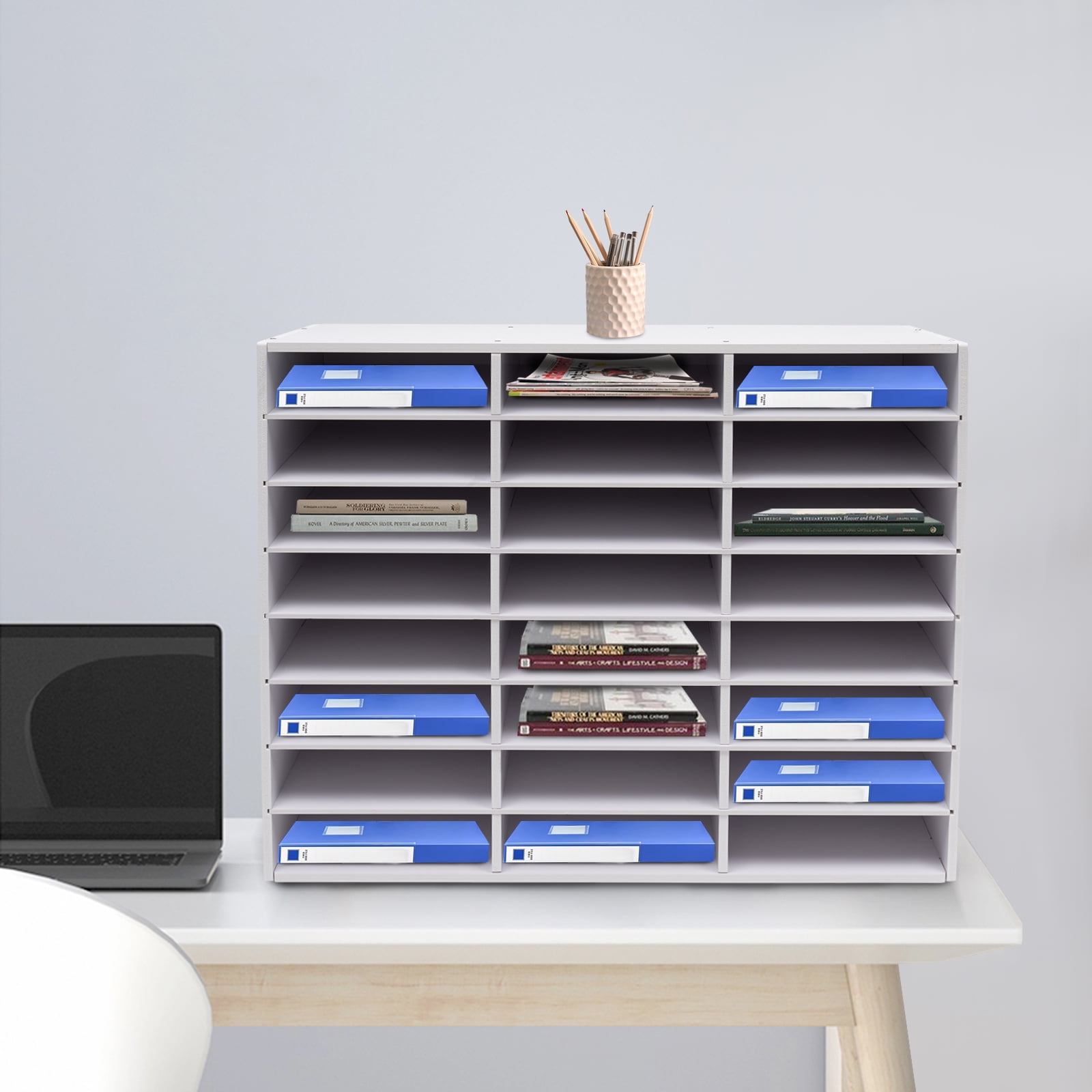 Dwellnix Literature Organizer 24-Compartment, Spacious Storage File Organizer, PVC Board with 132 lbs Load-Bearing, for Office and Home, White