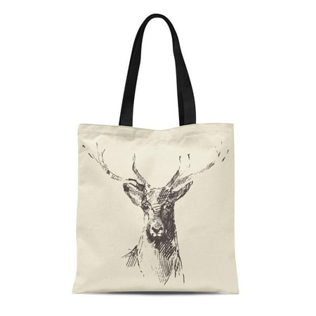 HATIART Canvas Tote Bag Dear Deer Head Engraving Vintage Sketch Stag ...