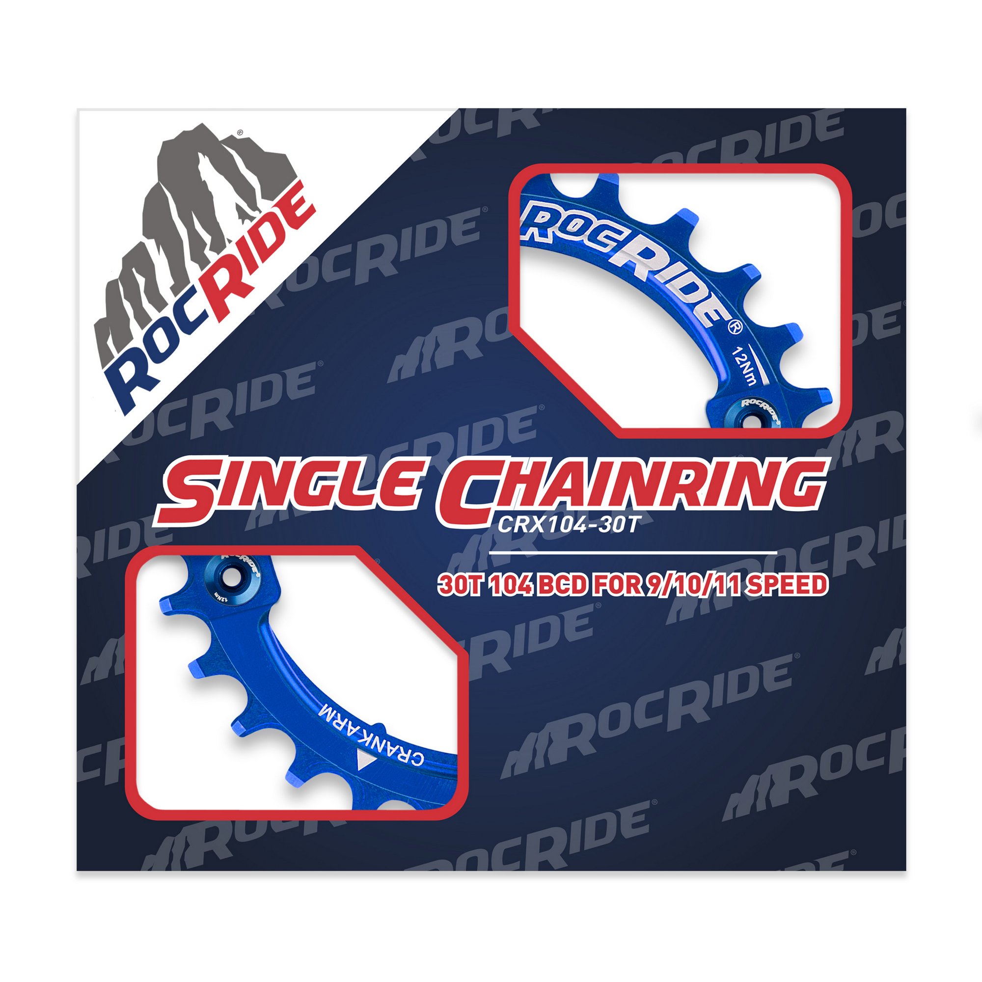 30T Narrow Wide Chainring 104 BCD Blue Aluminum With 4 Blue Aluminum Bolts By RocRide For 9/10/11 Speed. - image 2 of 5