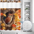 thumbnail image 4 of No Hook Shower Curtain with Built-in Rings - Thanksgiving Autumn Washable Waterproof Fabric Bathroom Curtains for Hotel,Rentals, 72 X 84 Inch Extra Long , Red Maple Leaves Owl Fire Orange, 4 of 9