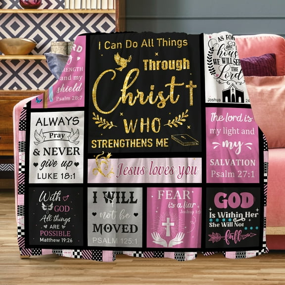Christian Gifts for Women,Soft Flannel Bible Verse Scripture Religious Throw Blanket With Inspirational Thoughts and Prayers M