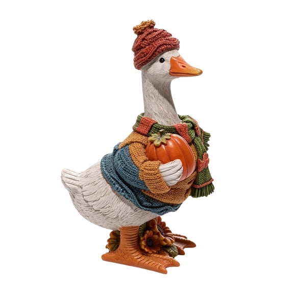 2026 New Fall Goose Statue – 7.87" Realistic Cute Goose with Knit Hat Scarf, Autumn Pumpkin Sunflowers Goose Ornament, Thanksgiving Halloween Christmas Hone Tabletop Decor