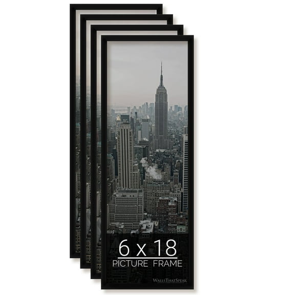 wallsthatspeak 6x18 Black Picture Frame for Puzzles Posters Photos or Artwork, Set of 4
