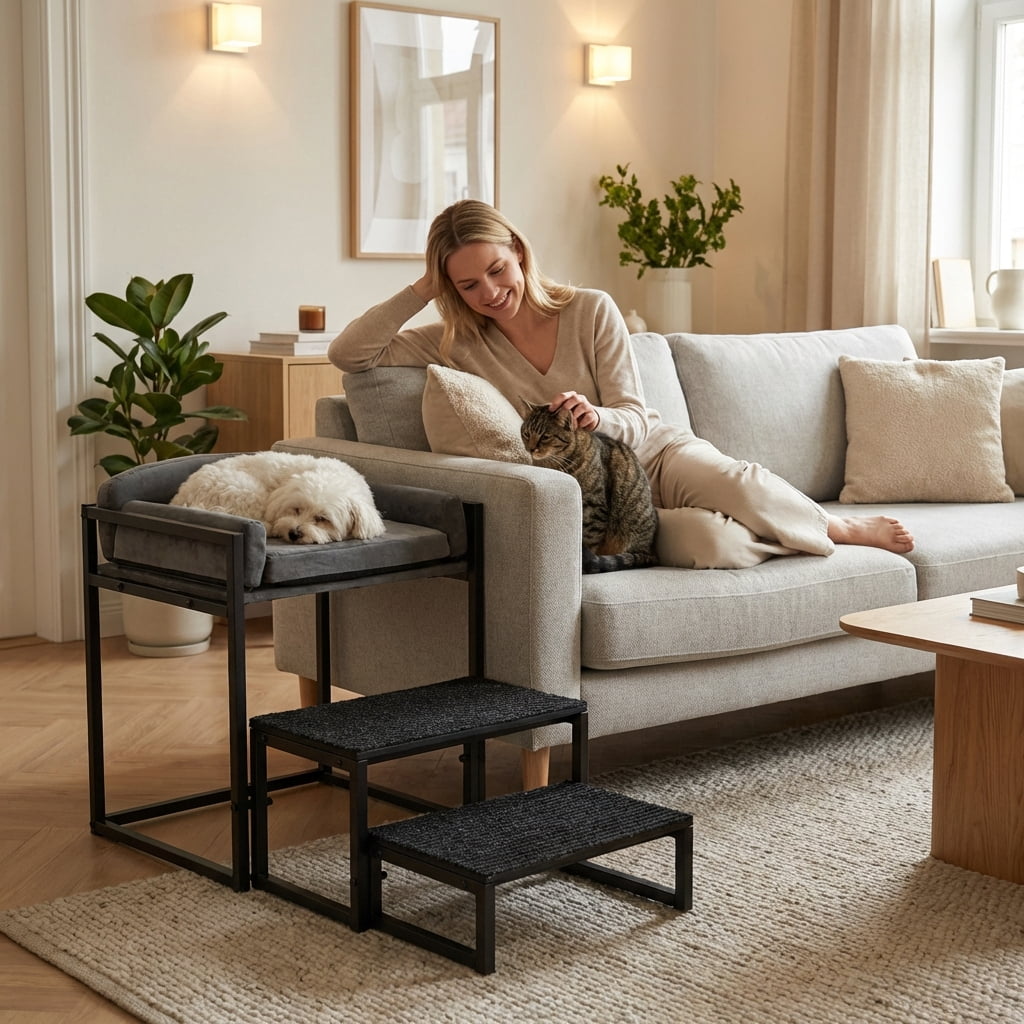 Pet Stairs & Window Perch for Dogs and Cats, Foldable Non-Slip Steps for Bed, Sofa, Desk