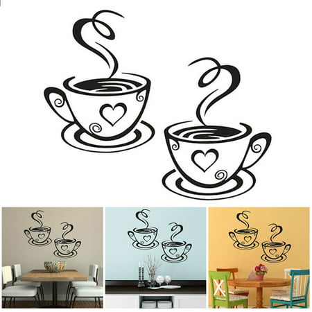 Wall Stickers, Justdolife Coffee Mugs Removable Wall Art Decal for Kitchen Dining Room Home Coffee Shop Decor Quotes