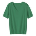 thumbnail image 5 of Green Womens Tops Women's Short Sleeves Sweaters V Neck Soft Pullover Top Shirts for Women, 5 of 6
