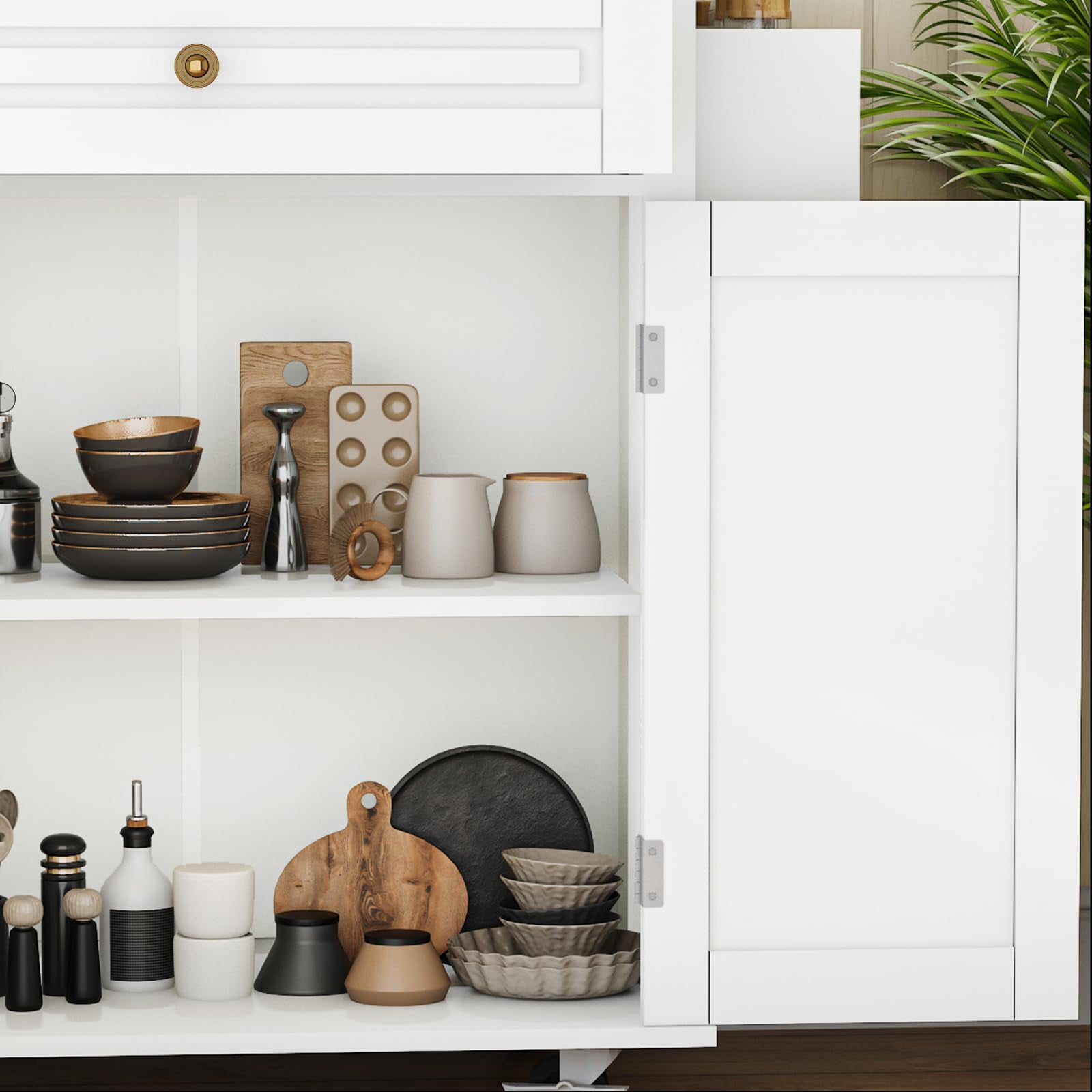 JassmiPkwy 67’’ Movable Kitchen Island with Drop Leaf Countertop, with Storage, 2 Drawers, Towel Rack, White