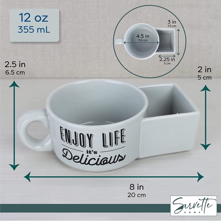 Enjoy Life It’s Delicious Mug – Ceramic Side Pocket Mug For Soup, Snacks, Tea & More, Great Gift Idea