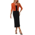 thumbnail image 2 of INSPIRE CHIC Women's Sheer Mesh Bolero Shrugs 3/4 Sleeve Lightweight Elegant Cropped Cardigan S Orange, 2 of 6