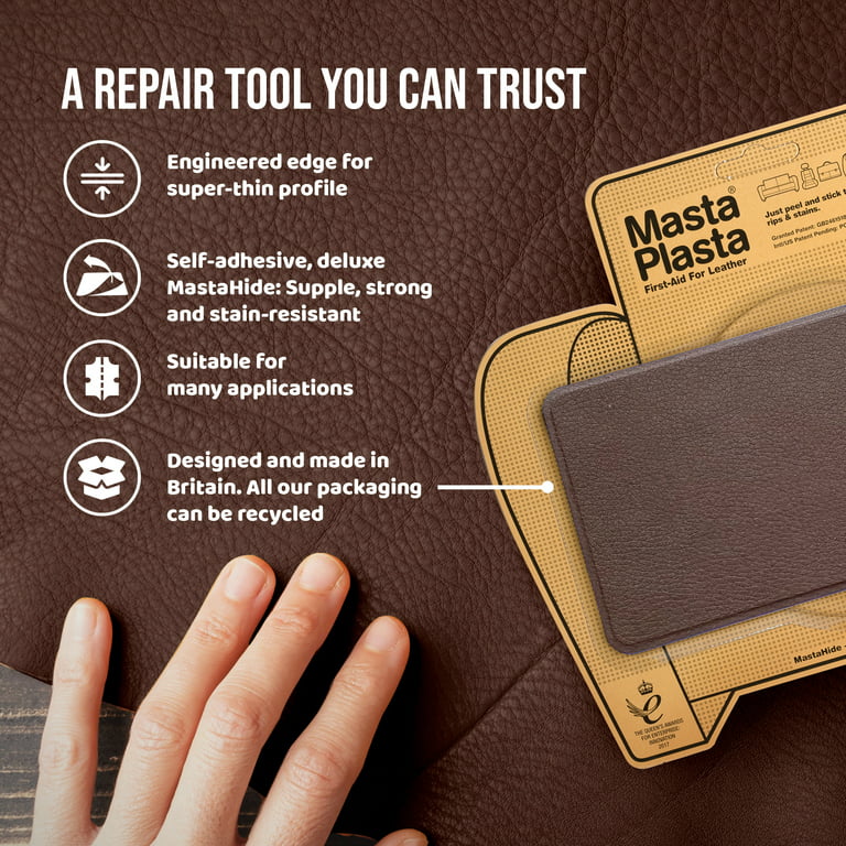 MastaPlasta Self-Adhesive Premium Leather Repair Patch, Large, Mid Brown - 8 x 4 inch