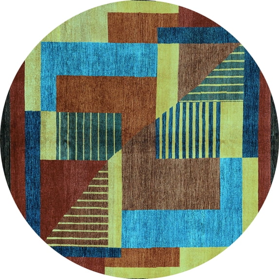 Ahgly Company Indoor Round Oriental Light Blue Modern Area Rugs, 7' Round