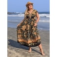 thumbnail image 3 of Women's Plus Size Printed V Neck Ruffle Cap Sleeve Maxi Dress Hundred Percent Viscose soft drape breathable everyday, 3 of 9