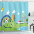 thumbnail image 1 of Ferris Wheel Shower Curtain, Childish Cartoon Village Landscape under Rainbow with Amusement Park and Lake, Fabric Bathroom Set with Hooks, 69W X 70L Inches, Multicolor, by Ambesonne, 1 of 3