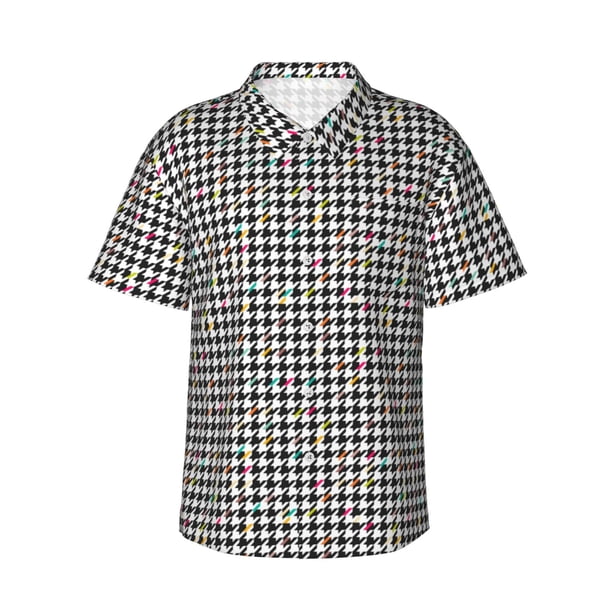 Balery Black And White Houndstooth Camisas hawaianas de manga corta para hombre, camisas playeras de corte holgado, camisas de vacaciones con botones,XX-Large