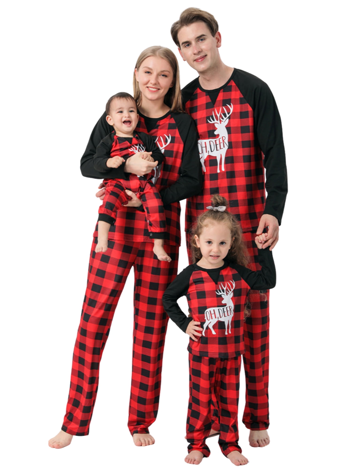 Qiylii Matching Family Christmas Pajamas Set Red Buffalo Plaid
