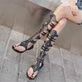 thumbnail image 3 of ANUFER Womens Knee High Roman Gladiator Sandals Rivets Studded Strappy Zipper Thong Sandals Black SN020342 US9, 3 of 8
