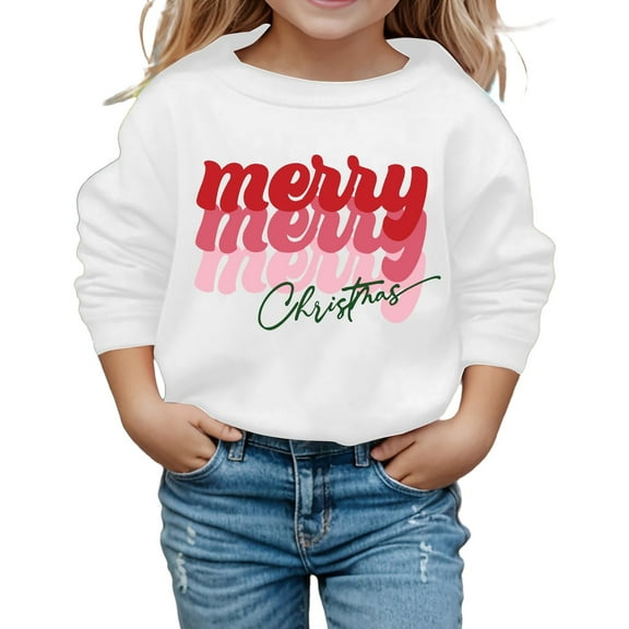 SUXIAN Girls Hoodie Long Sleeve Soft Sweatshirt Graphic Design Kids Cute Pullovers for Girls and Christmas Sweatshirt with Christmas Sweatshirt White 6-7 Years