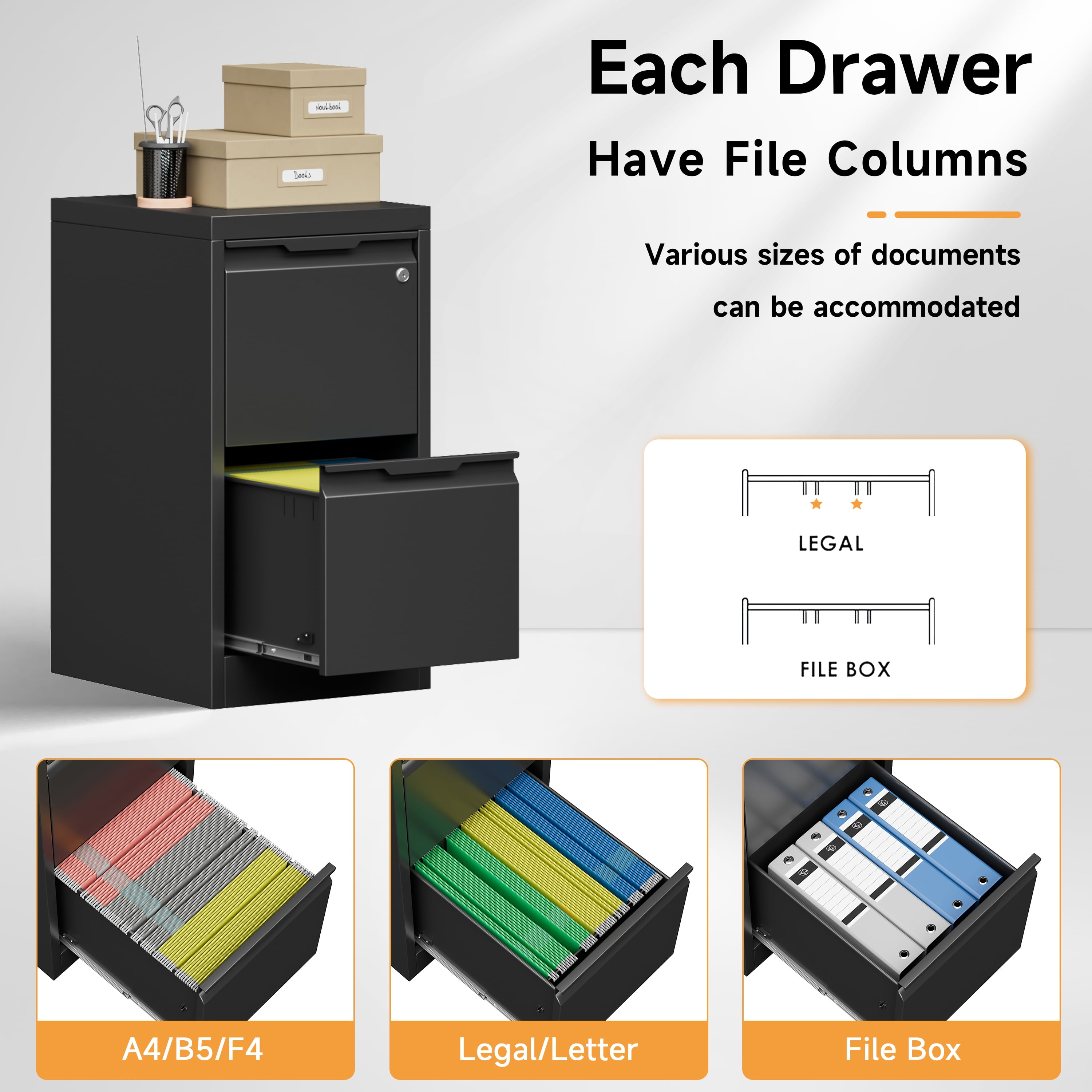 Bestoo 2 Drawer Metal Vertical File Cabinet, 17.8" Deep Filing Cabinet for Home Office, Letter/Legal/A4/F4 Size, Easy Assemble (Black)