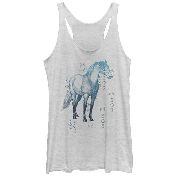 Women's Lost Gods Horse Pattern Racerback Tank Top White Heather Medium