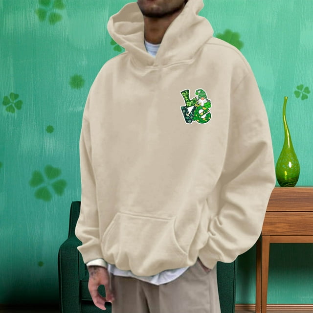 WILLBEST Sweat à Capuche et Chandails en Molleton pour Hommes Mode Automne et Hiver Décontracté Imprimé Stpatrick à Manches Longues