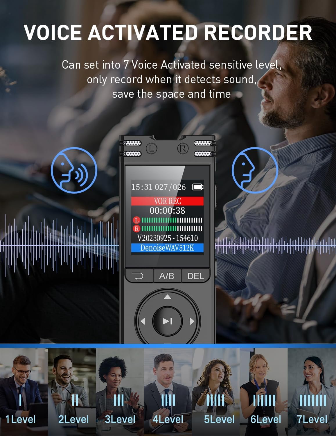 64GB Digital Voice Recorder with Playback Voice Activated Tape Recorder for Lectures Meetings, 1536Kbps Sound Audio Recorder Dictaphone Recording Device with Recording Monitoring, Line-in, Password